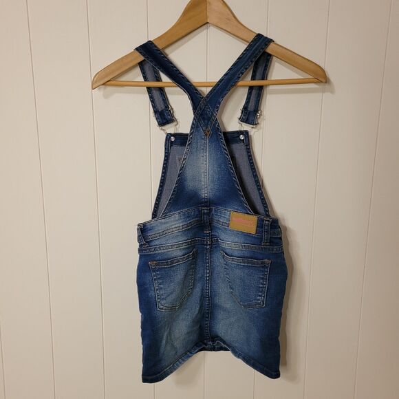 Wallflower Denim Dress Girls Size M 10/12 Blue Adjustable Straps Pockets - Picture 3 of 8